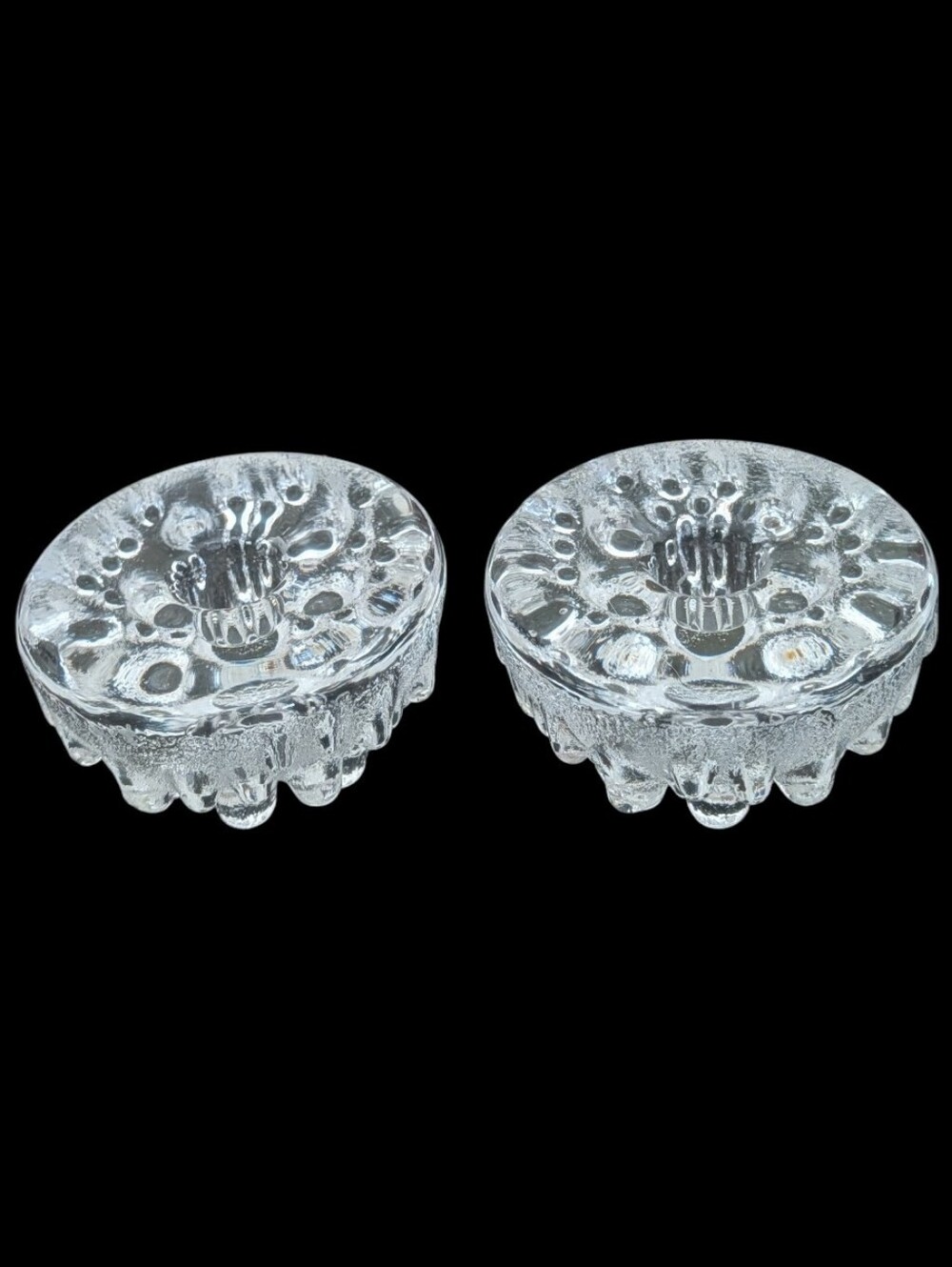 Set Of 2 Viking Glass "Ice"Textured Taper Candle Holders